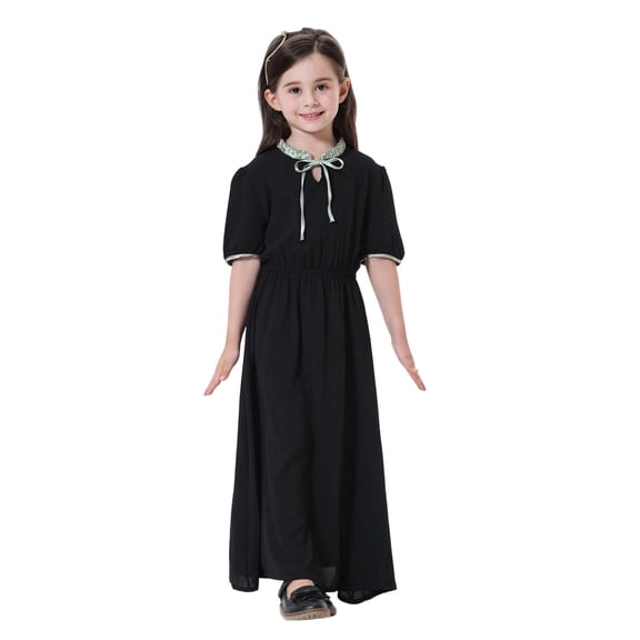 XAOFW Girls Dress Elegant Half Sleeve Maxi Teen Attire V-Neck Solid Color Comfort Stylish Club Party