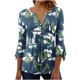 thumbnail image 1 of Blusa de verano para mujer con estampado de pliegues sexy y mangas 3/4 con cuello en V y botones OAVQHLG3B Store  lin121212, 1 of 5
