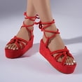 thumbnail image 5 of Women's Lace-Up Platform Sandals, Wide Width Open Toe Summer Sandals for Women, Suede Chunky Wedge Casual Shoes, Non-Slip Walking Sandals, 5 of 6
