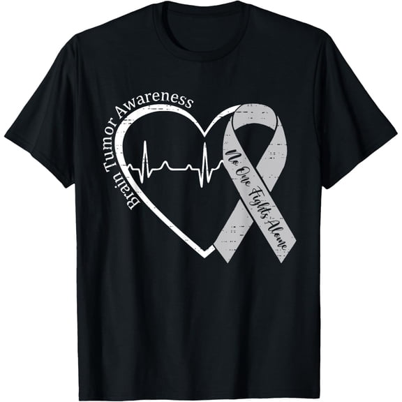 Velto Brain Tumor Awareness Heart Brain Cancer Gray Ribbon Support T-Shirt All Size S-5XL
