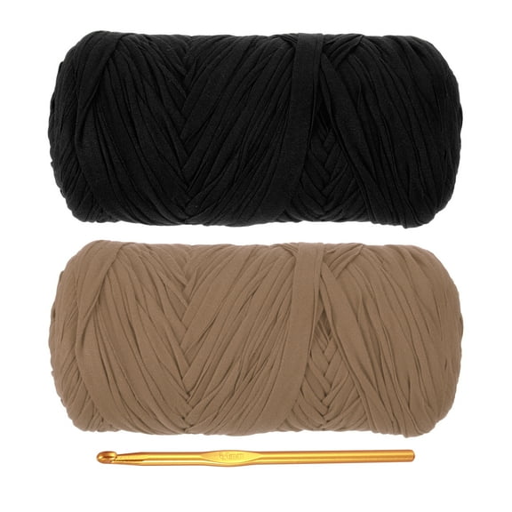Uxcell T-Shirt Yarn for Crocheting, 2 Pack 400g/130 Yards Yarn(Black/Coffee Color)