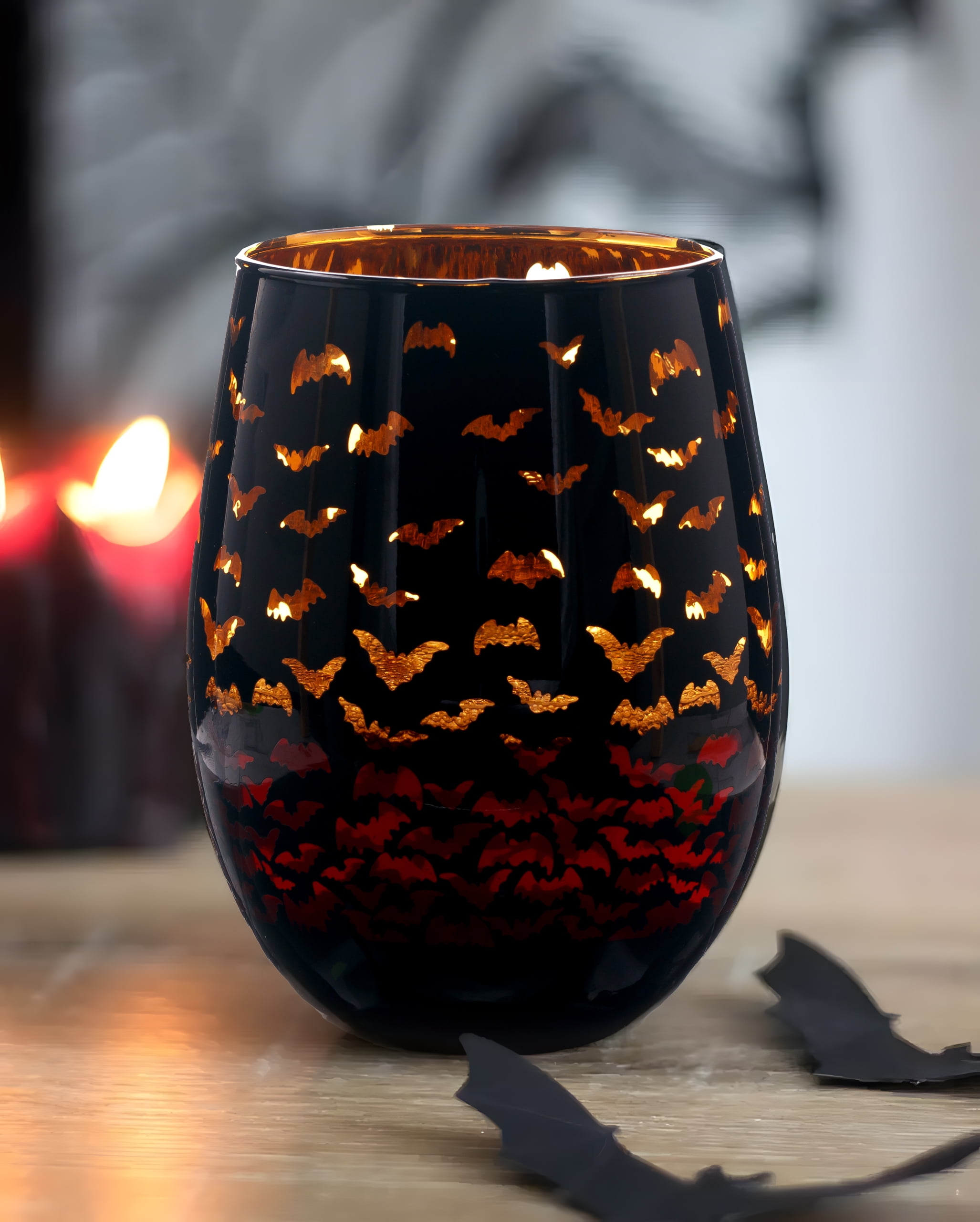 Way to Celebrate Halloween Two Tone Stemless Wine Glass Bat
