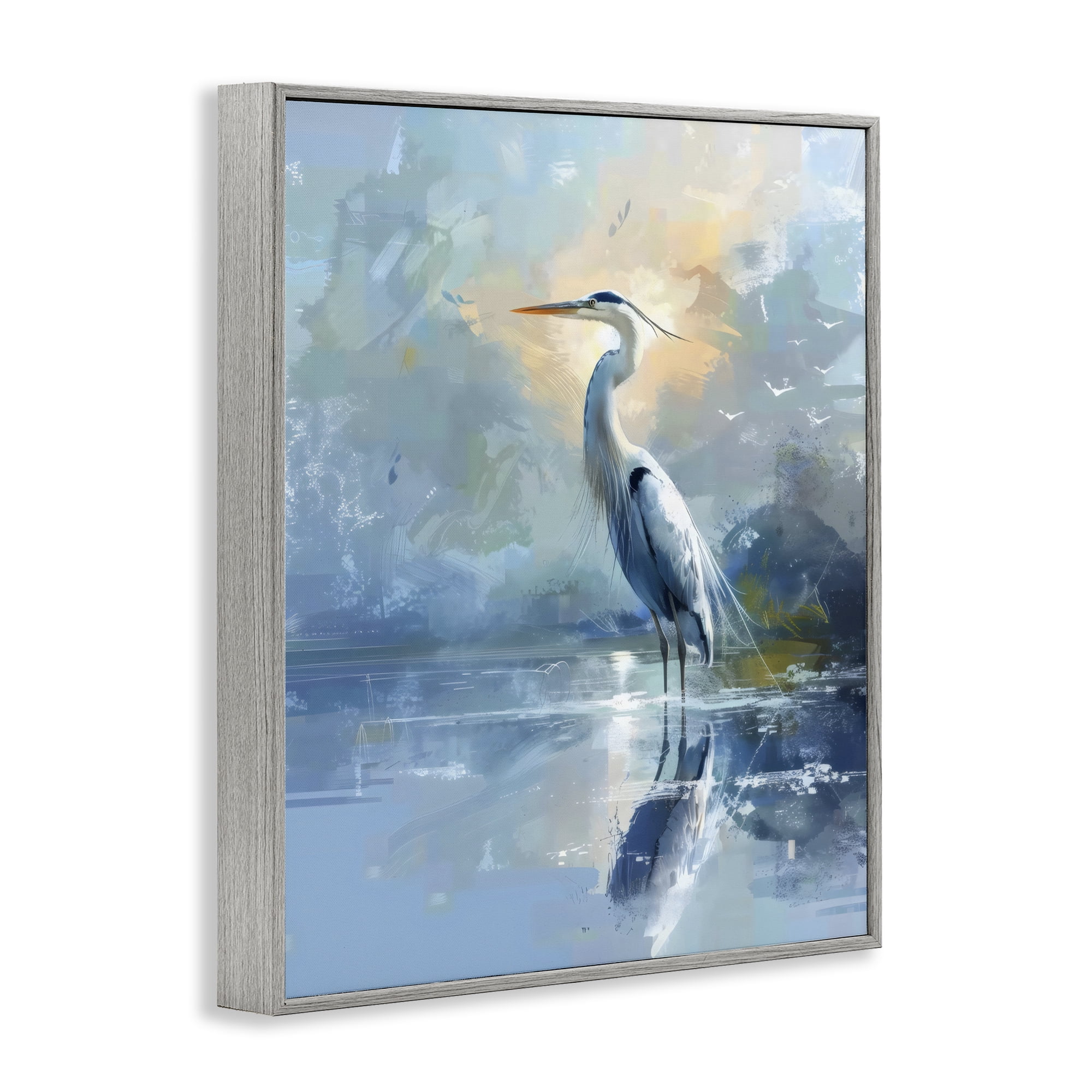 Stupell Industries Tranquil Heron with Dawn Glow Gray Framed Giclee Art, design by Creative Studio