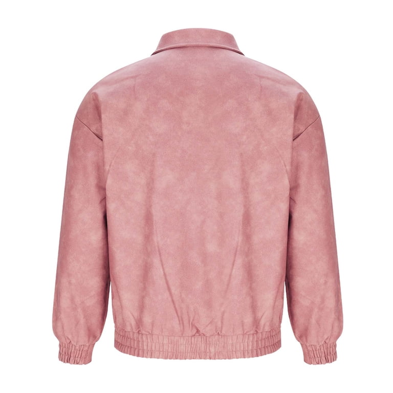 た*ぬ様 harapeco Suede blouson Vintage Pink Suede Jacket for Men Loose Faux Leather Outwear Casual Full Zip