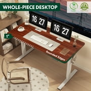 FLEXISPOT 55x28 Home Office Height Adjustable Standing Desk with Hooks, Ergonomic Electric 2-Stage Stand Up Computer Desk, White and Mahogany