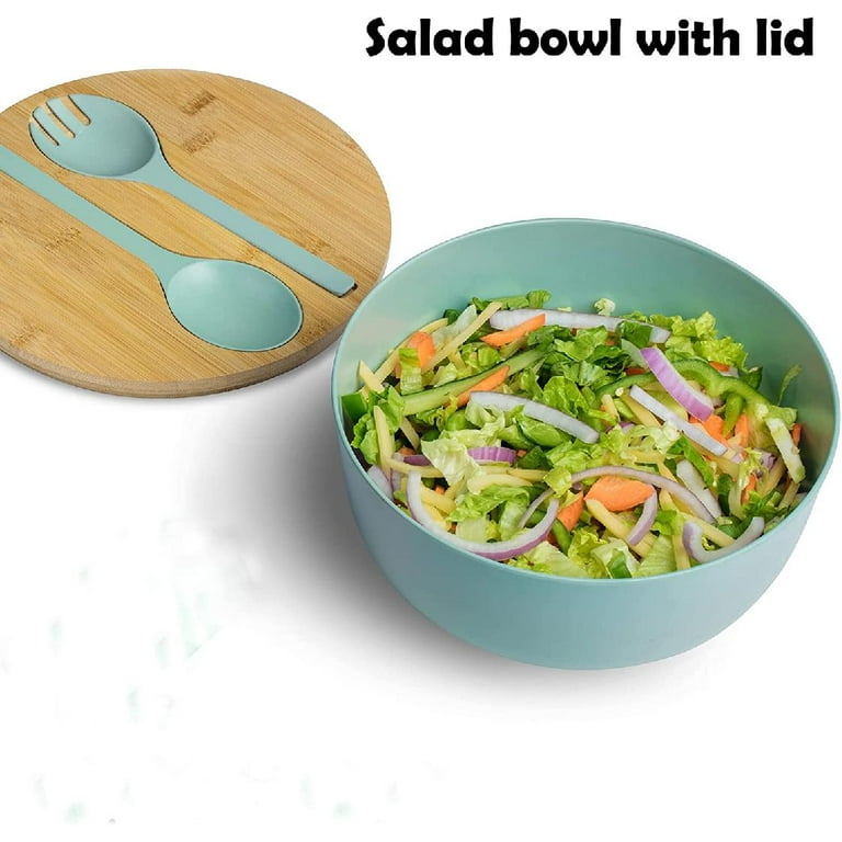 LOVYANXUE Salad Bowl with Lid, 9.8 Large Salad Bowl Set with Lid Spoon Fork, Natural Bamboo Fiber Salad Bowl and 4 Small Bowls for Salad, Fruits