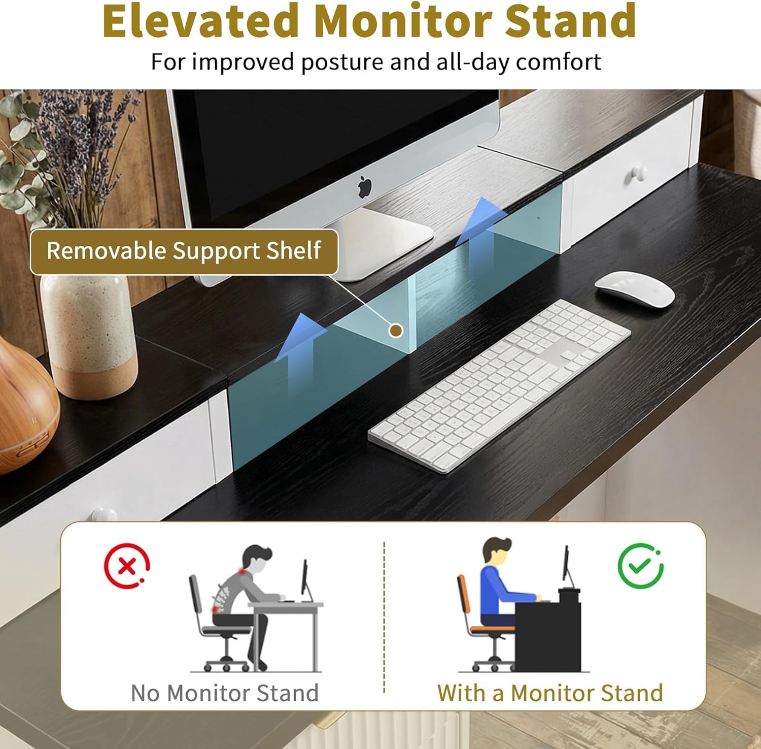 59'' Fluted Executive L Shaped Desk, Computer Corner Desks with Power Outlets, Extra Large Storage Drawer & Cabinet, Home Office Writing Desk for Study Bedroom,White