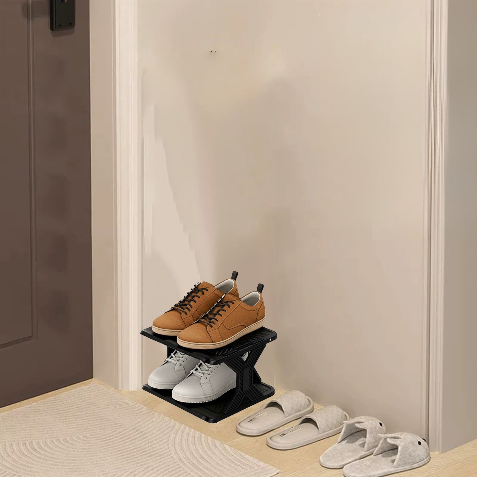 RKSTN Shoe Rack - Vertical Shoe Organizer for Small Spaces, Tall Narrow Shoe Storage Shelf for Closet Entryway Corner Garage and Bedroom, Free Stackable DIY - Space Saving Storage (2-Tier, Black)