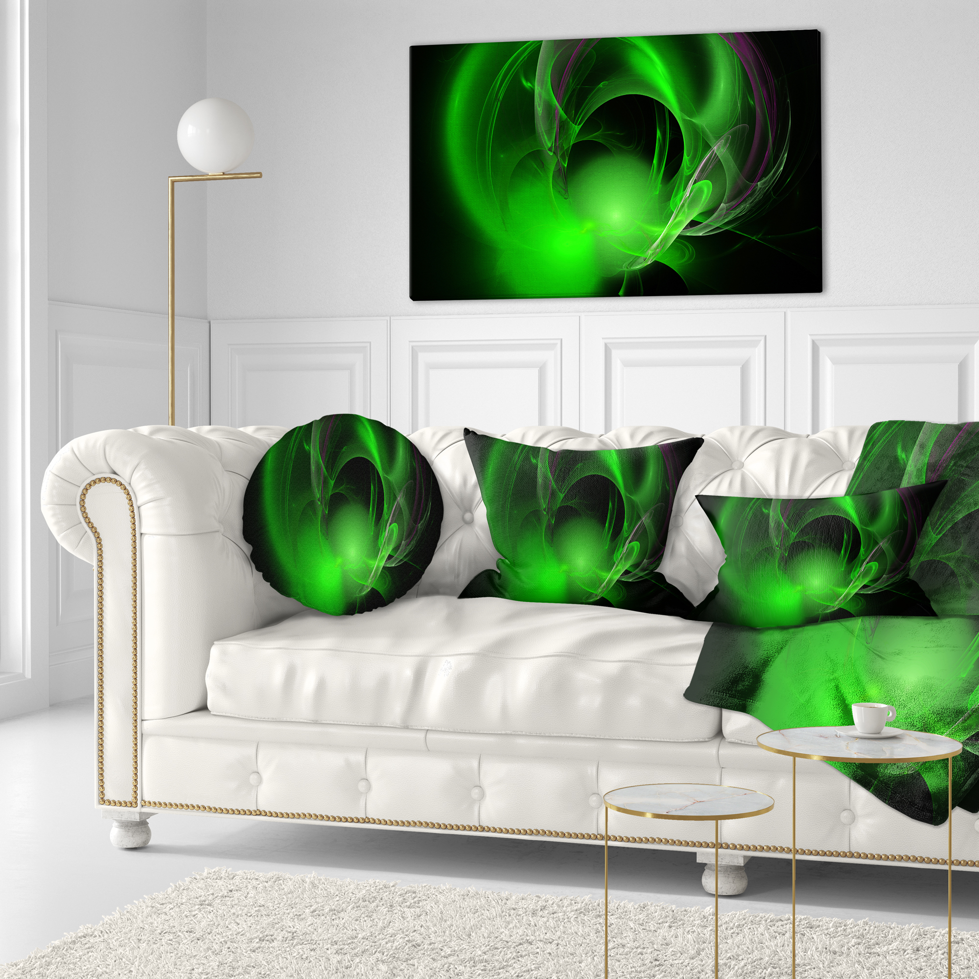 Designart Green Galactic Nebula on Black - Abstract Throw Pillow - 12x20
