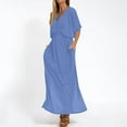 thumbnail image 5 of QingYiHua Maxi Summer Dresses for Women Casual 3/4 Sleeve Waist Split V Neck Plus Size Dresses Beach Vacation Long Dress with Pockets,Light Blue, 5 of 8