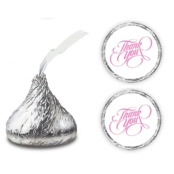 216 Modern Thank You Kisses Stickers, Elegant Chocolate Drops Labels Stickers For Weddings, Bridal Shower Engagement Party Decorations, Favors For Kisses in Pink. Made in USA