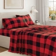 thumbnail image 5 of Great Bay Home Printed Flannel Sheet Set - 100% Turkish Cotton - Double Brushed - Twin, Buffalo Check - Red / Black, 5 of 6