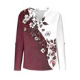 thumbnail image 7 of Womens Long Sleeve T-Shirts Long Sleeve Chest Pocket Button Henley Neck Striped Graphic Tunic Tops Loose Casual Tees (M, Red|Floral), 7 of 7