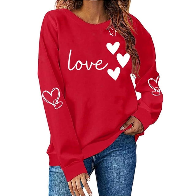 Xuyuer Valentines Day Shirts Women Valentine Crewneck Sweatshirts Love Heart Sweatshirt Valentine's Long Sleeve Tops Printed Sweatshirt Casual Loose Vintage Graphic Pullover Tops