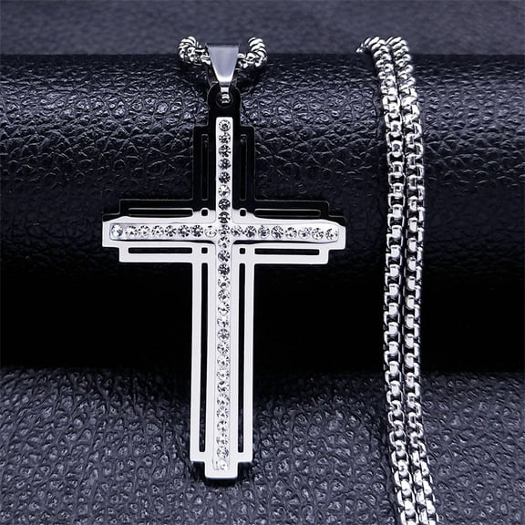 Catholic Crucifix Cross Necklace for Women Men 14K White Gold Christian Religious Male Chain Jewelry
