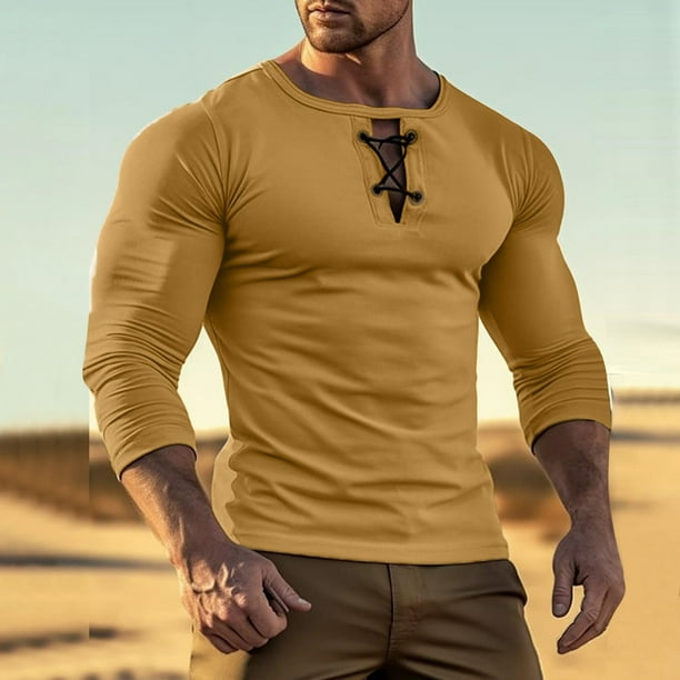 pstuiky hombres de manga larga, Camisas casuales de moda para hombre, jersey de cuello redondo y manga larga camisetas de hombre xxl