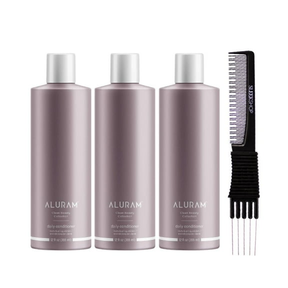 ALURAM Clean Beauty Collection Daily Conditioner (12 oz) with SLEEKSHOP Teasing Comb Pack of 3