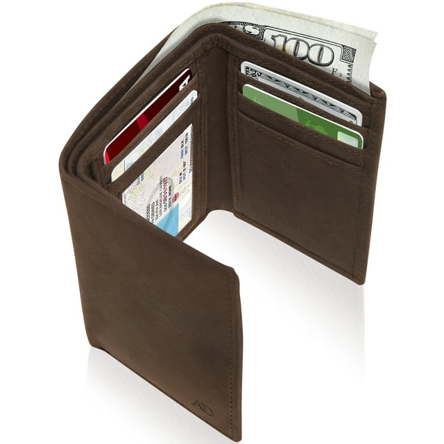 Trifold Wallets For Men RFID - Leather Slim Mens Wallet With ID Window Front Pocket Wallet Gifts For Men
