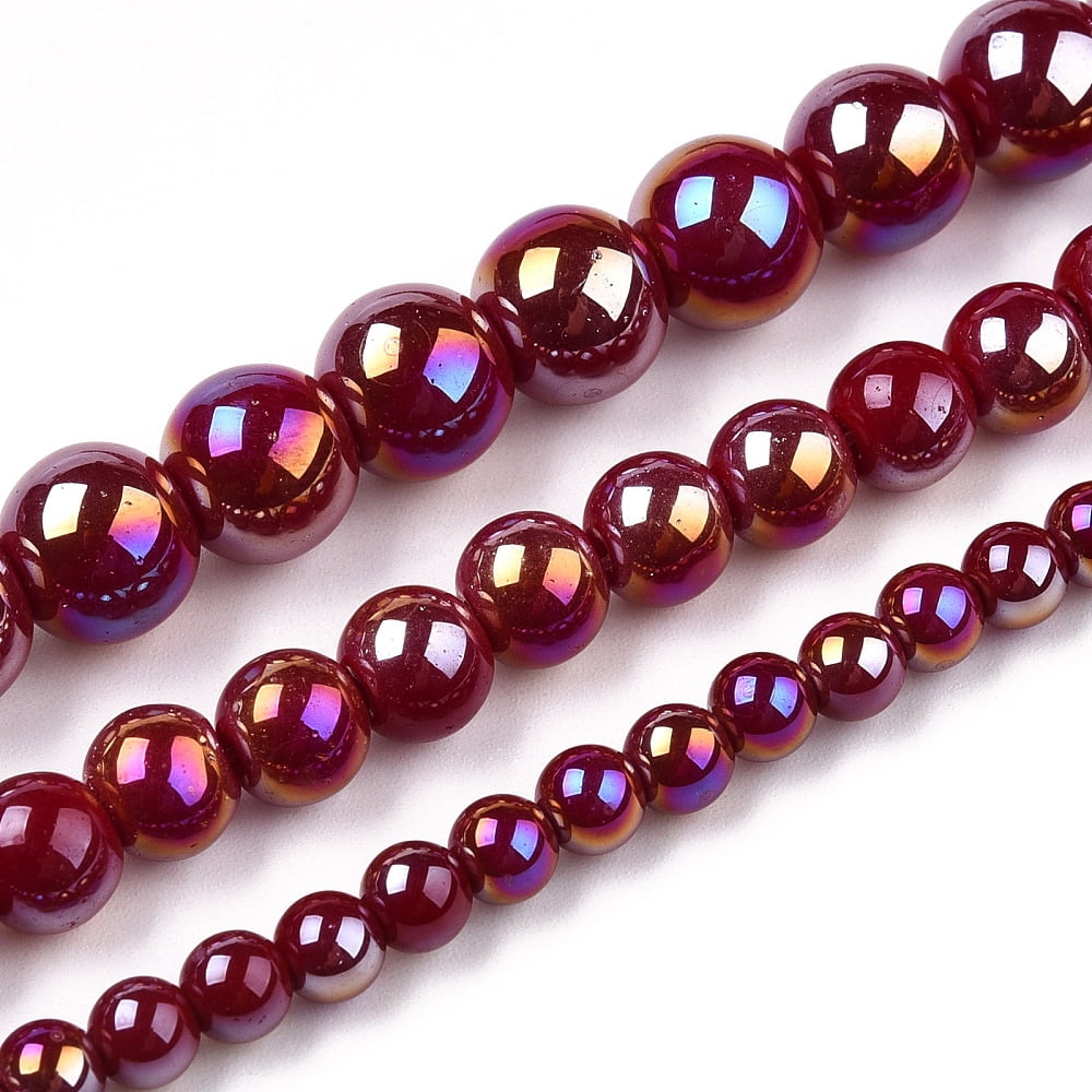 20strands Electroplate Opaque Glass Beads Strands AB color Round Dark Red 8~8.5mm Hole: 1.5mm about 51~53pcs/strand 14.96 inch~15.55 inch(38~39.7cm)
