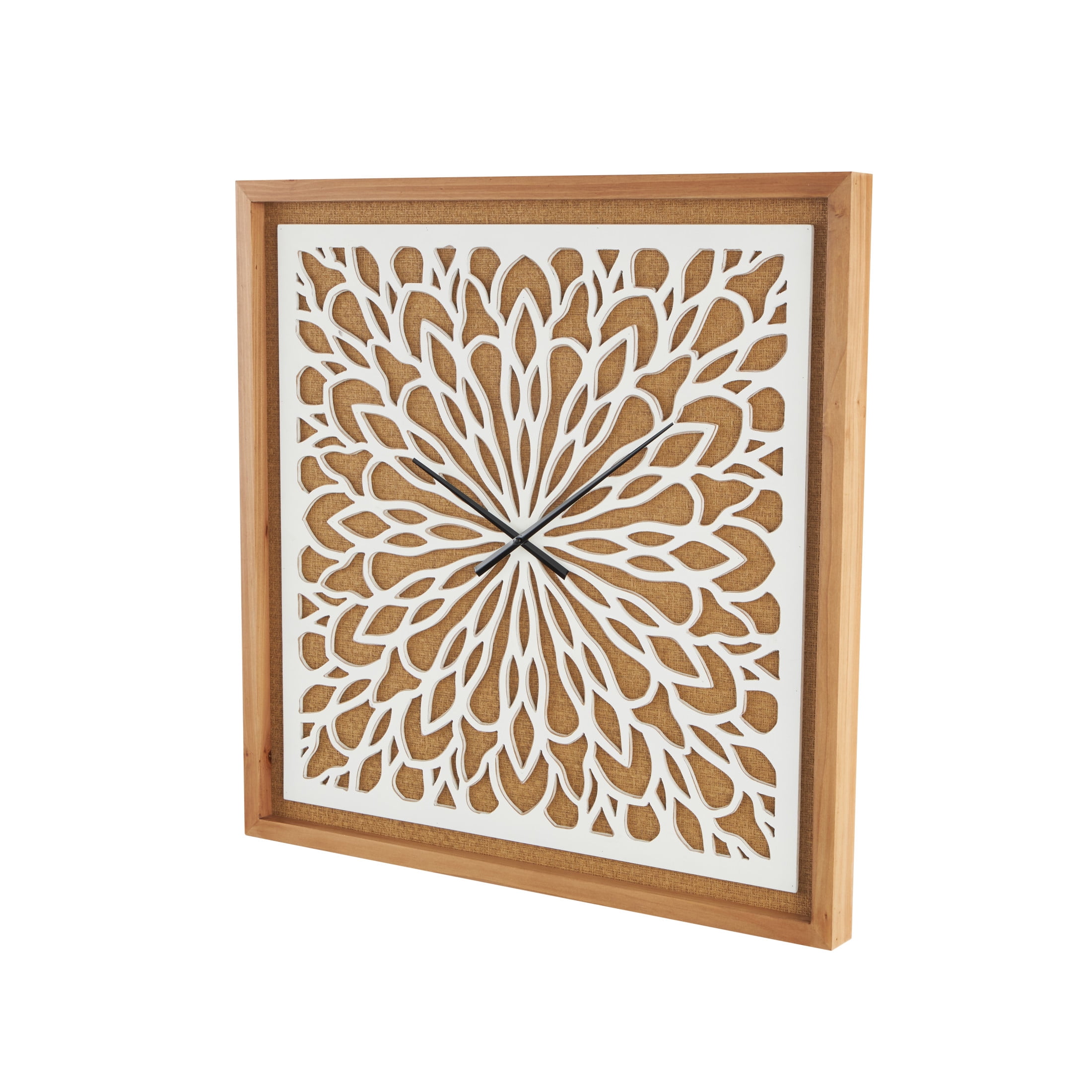 DecMode 32" Brown Wood Floral Wall Clock with White Cutout Board