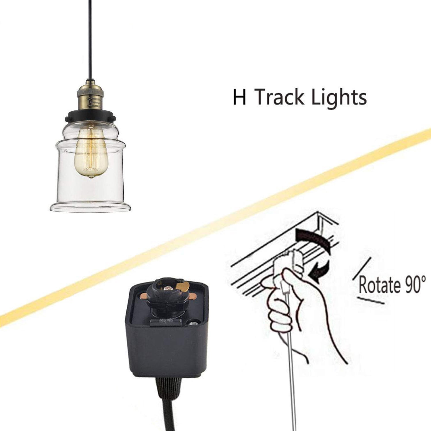 Kiven H-Type Track Lighting Industrial Kitchen Pendant Light Antique Brass Hanging Fixture with Glass Shade - 3 Pack