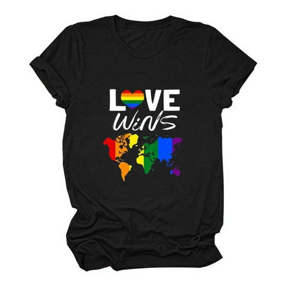 Pisexur Pride Chandail Femme T-Shirts Graphiques Arc-en-Ciel Imprimé Cœur LGBT Amour Gagne Chandails Décontractés Manches Courtes Chandails de Vacances