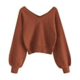 thumbnail image 2 of Jersey ZAFUL para mujer, cuello en V, manga larga, rojo ladrillo, XL, 2 of 6