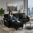 thumbnail image 4 of Howcool 80" Convertible Sectional Sofa Couch, L-Shaped Loveseat with Storage Ottoman, USB Ports, Cup Holders & Deep Seats, Modern Corduroy Fabric Couch for Apartment Living Room Small Space, Black, 4 of 7