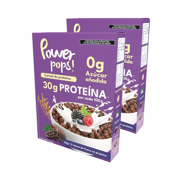 Cereal de Proteína de Suero de Leche Power Pops Sabor Chocolate 2 Cajas de 200g