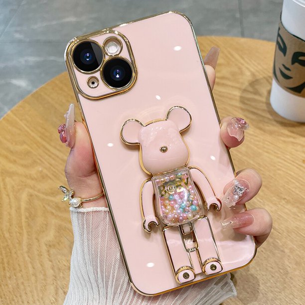 Funda de teléfono de silicona suave con soporte plegable de muñeca 3D chapada de lujo para iphone 14, 13, 12 Pro Max, 11 MiNi, X, XR, XS, 7, 8 plus, SE 3, Linda funda Fivean unisex
