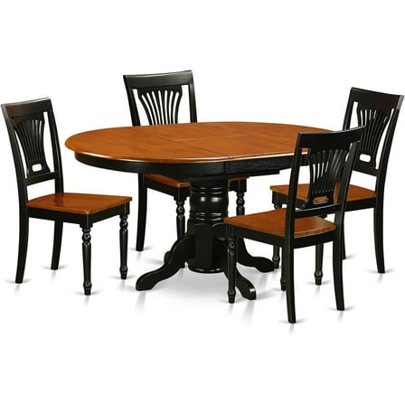 HomeStock 5 Piece Dining Room Set Consist of an Oval Kitchen Table with Leaf and 6 Dining Chairs, 42x60 Inch,Black & Cherry