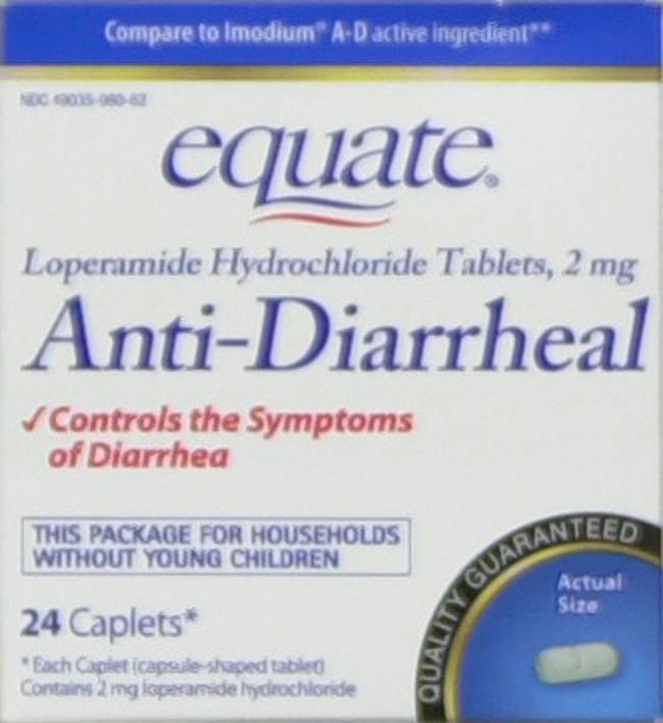 Equate Anti-Diarrheal Loperamide Hydrochloride Tablets, 2 mg, 24 Count
