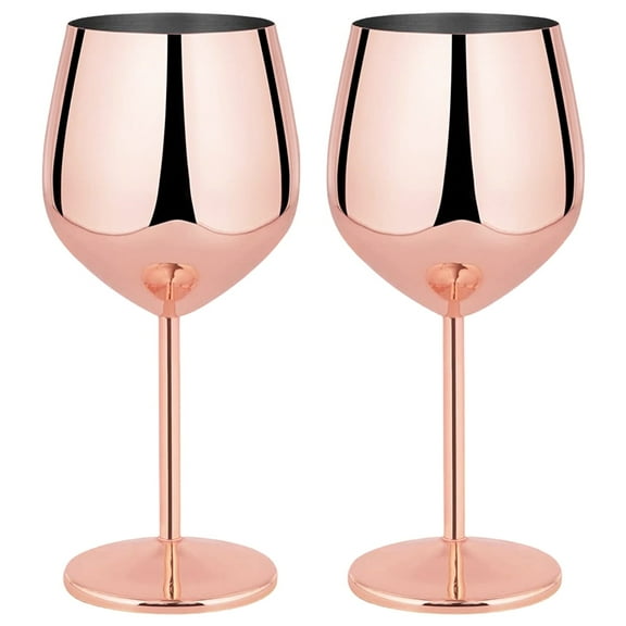 Wekvgz 2pcs Stainless Steel Wine Glasses 18oz Large Capacity Wine Goblets Unbreakable Rose Gold Wine Glasses Multifunctional Stainless Steel Wine Glass for Party Office Wedding Anniversary