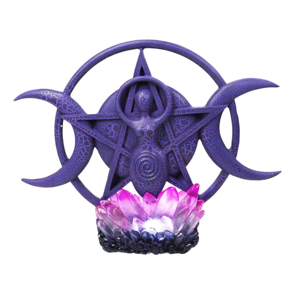 Wicca Shaman Spiral Goddess Triple Moon Pentagram With LED Crystals Figurine
