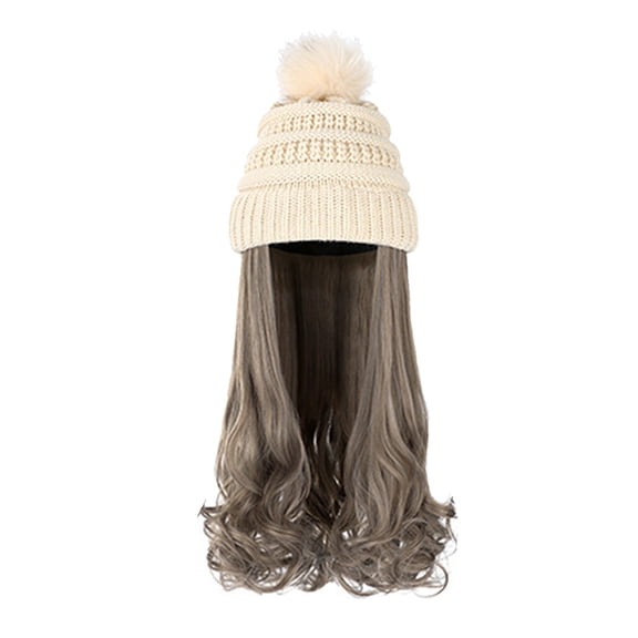 Fashion Long Curly Hair Hat Wig One Knit Hat Wool Curl Corn Perm Curl
