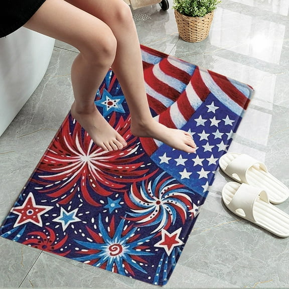4th of July Patriotic Doormat 15.75x23.62inch Red Blue White American Flag Stars Bathroom Rug,Non Slip Absorbent Washable Independence Day Front Door Mats Entryway Kitchen Home Decoration