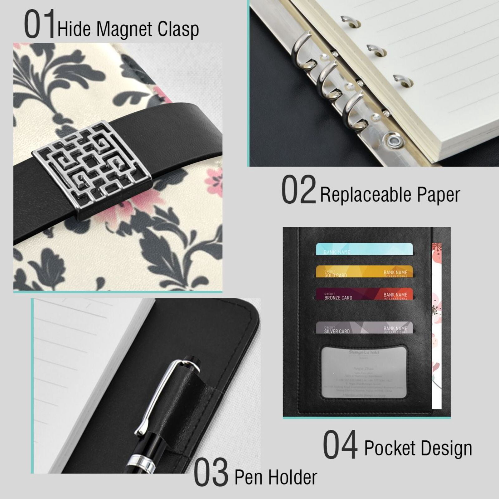 Premium Faux Leather Notebook - Refillable, Multi-Functional Organizer, 23.3x17cm, All-Season Use，Victorian Wallpaper Pattern