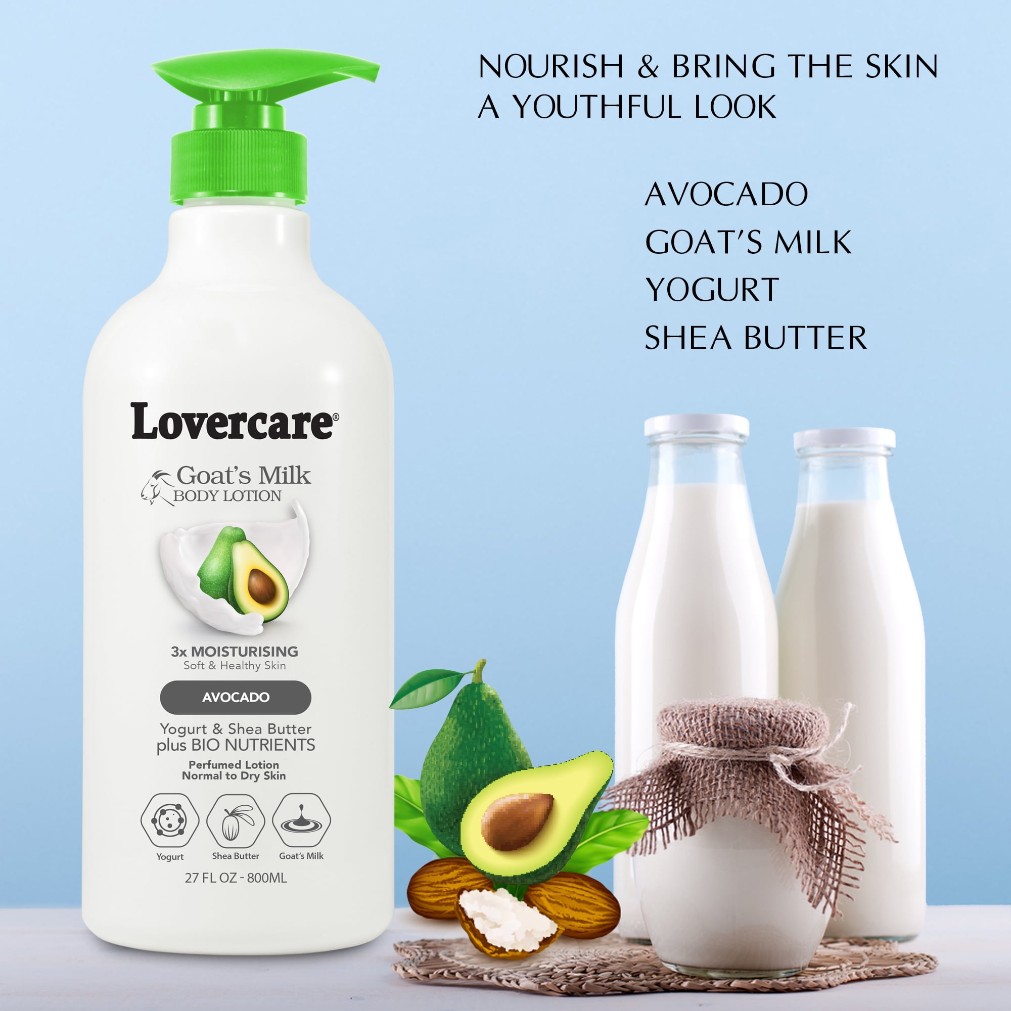 LoverCare Goat's Milk Body Lotion 27 fl oz (800ml) - Avocado