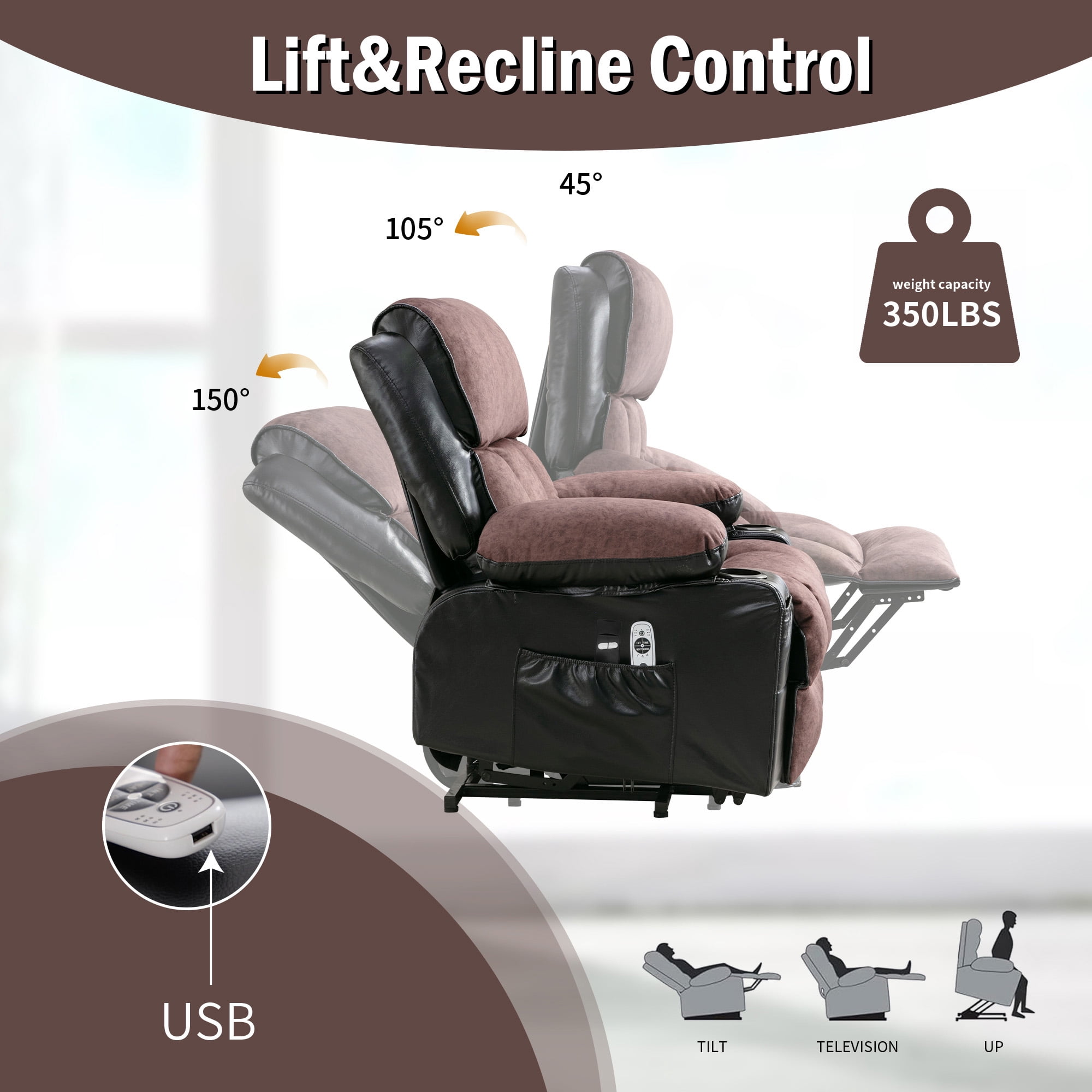 Segmart Massage Recliner Chairs with Remote Control, PU Leather Ergonomic Recliner Chair with Bread-Type Handrail & Padded Seat Backrest, Black & Brown