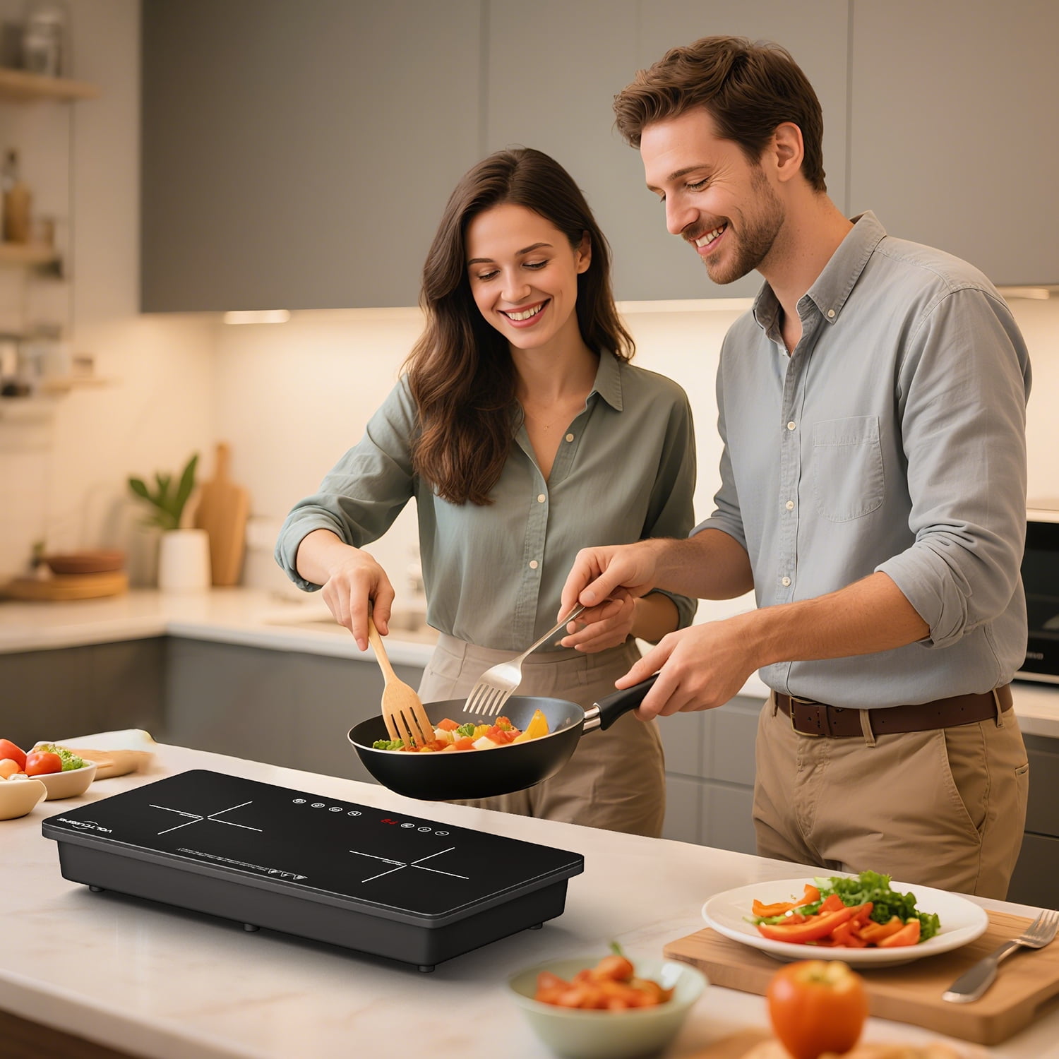 VoltCuisine Double/Dual Portable Induction Cooktop, 1800W Hot Plate Electric Stove Top Burner
