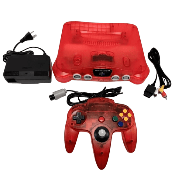Restored Nintendo 64 (N64) Clear Red Console Bundle (Refurbished)