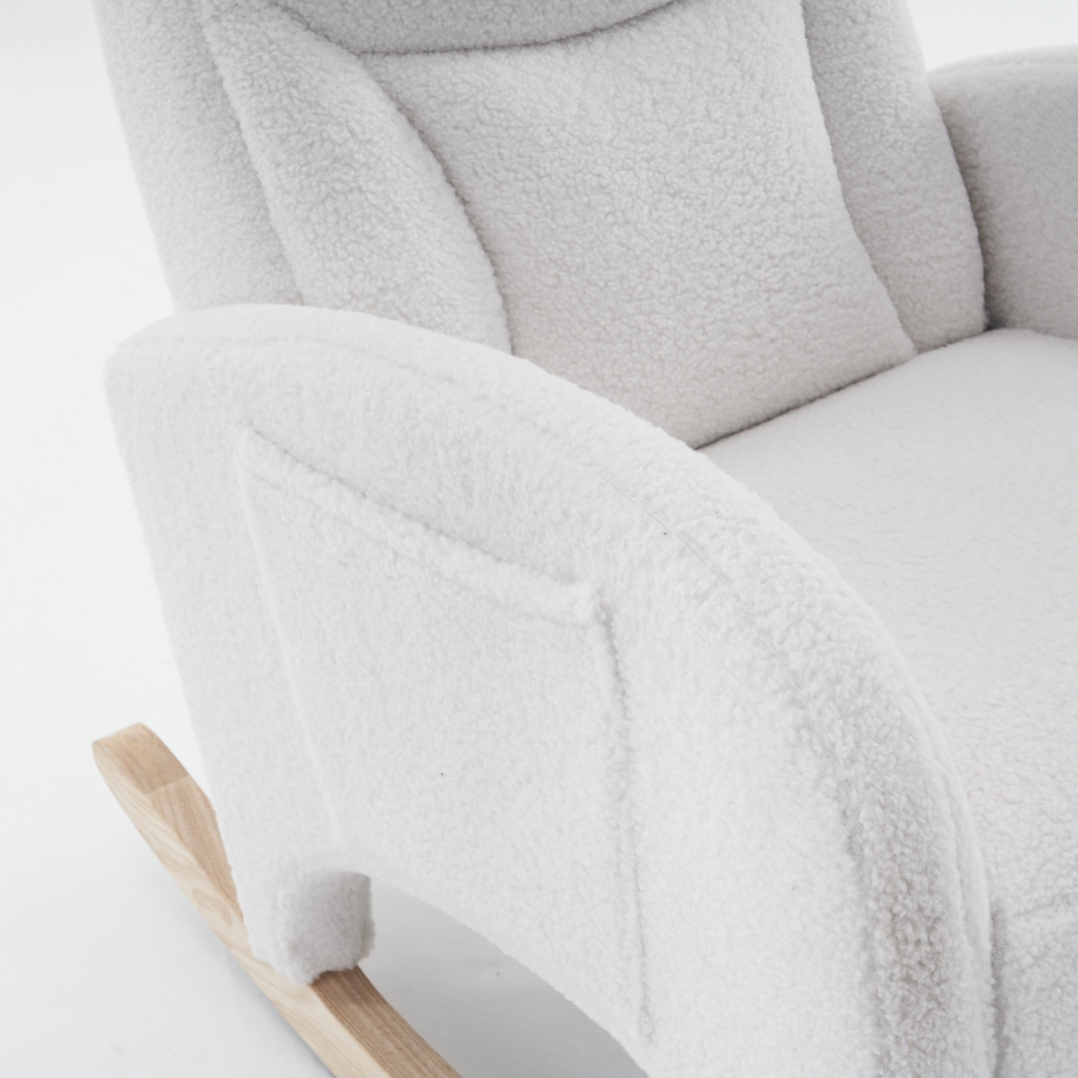 Noble House Caldren Upholstered Glider Rocking Chair, Reclining Nursery Armchair with Adjustable Footrest, Ivory