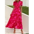 thumbnail image 6 of PRETTYGARDEN Women's Summer Wrap Maxi Dress Casual Boho Floral V Neck Short Sleeve Ruffle Hem Split Beach Long Dresses, 6 of 8