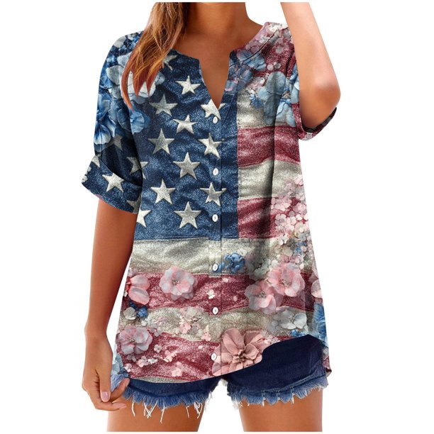 Vestidos Casuales Para Mujer, Blusas De Mujer De Moda Camiseta holgada de verano de manga corta con cuello en V y botones para mujer