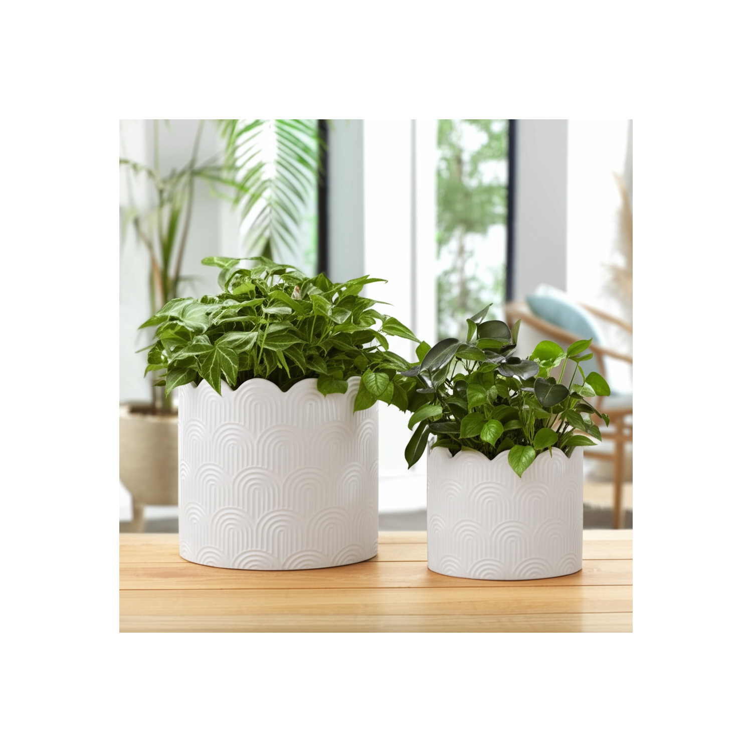 Ceramic Flower Pots and Planters for Home Decor - Indoor or Outdoor Plant Pots for Succulents, Herbs, and Orchids - Decorative Pots for Living Room, Bedroom, or Office - Set of 2, 10", 8",  White