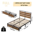 thumbnail image 2 of Full Size Bed Frame 192cmx140cm Industrial Wood Metal Platform Bed with Under-bed Storage Drawers No Box Spring Needed Brown, 2 of 10