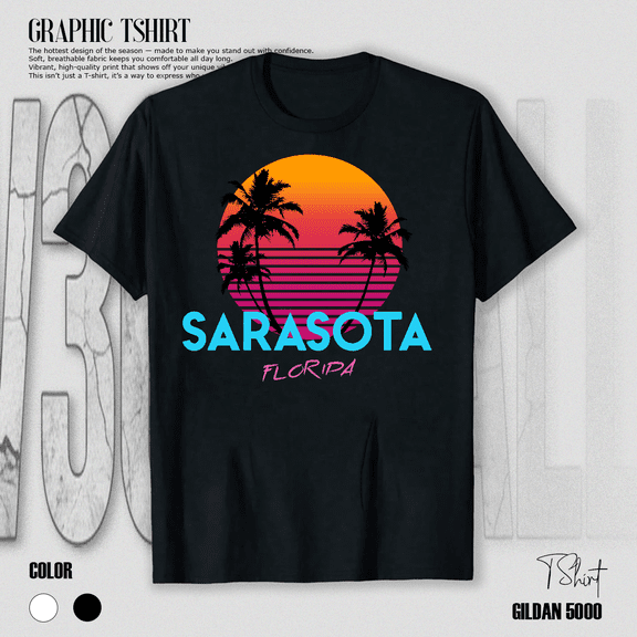 Sarasota Florida Retro 80s Funny Vintage Travel Souvenir Unisex T-Shirt V15360, up to Size 5XL