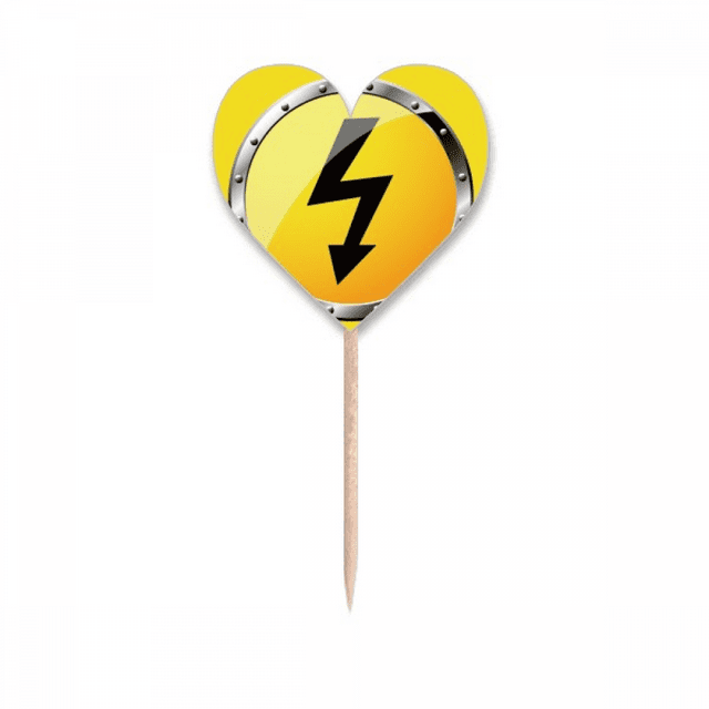 Logo Yellow Background Electricity Dangerous Toothpick Flags Heart Lable Cupcake Picks
