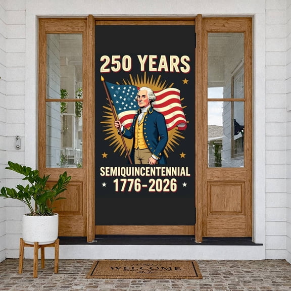 Red White Blue 250th Anniversary Banner Vintage Retro Washington Commemorative Backdrop Star Pattern Semiquincentennial Motif Founding Father Display for National Holiday Celebration Patriotic Event