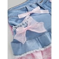 thumbnail image 5 of Baby Blue Denim Mini Skirt With Lace Ruffle Hem And Bow Embellishments, 5 of 24